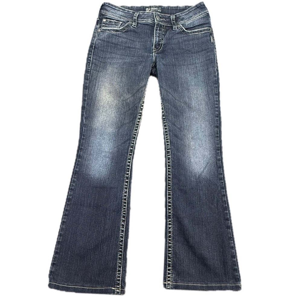 Silver Jeans Suki Surplus Women 30 Blue Bootcut Dark Wash Embroidered Flap Jeans